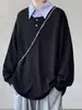 Sudadera Falsa de Dos Piezas para Hombre Nueva Primavera y Otoño 2025 Holgada Moderna Marca Casual Cuello de Camisa Camisa de Capa Interior para Hombre