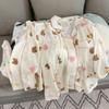 Primavera novo pijama de mangas compridas estilo pastoral das mulheres lapela floral cardigan algodão artificial babados solto menina terno doce