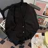 Suéter Cárdigan de Punto con Cuello en V Estilo Coreano de Moda Unisex Versátil Perezoso Neutro Holgado Casual para el Trabajo de Manga Larga Tejido