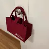Bolso Nuevo de Fieltro Rojo Cereza, Bolso de Mano de Aspecto Elegante con Cierre a Presión, Bolsa de Compras Portátil de Gran Capacidad para Salir