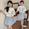 Traje de Niña con Estampado de Cachorro Vestido de Verano de Manga Corta 2026 Nuevo Estilo Traje Estilo Verano para Niños Falda de Capullo de Flor Conjunto de Dos Piezas