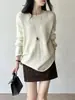Suéter de Punto para Mujer Beishan Paulownia Estilo Perezoso Borde Enrollado Cuello Redondo Otoño Holgado Suave Pegajoso Hombro Caído Manga Larga P2672