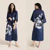 Vestido Pijama de Comercio Exterior para Mujer Verano Estampado Tallas Grandes Bata Ropa de Casa para Mujer Lujo Ligero Satén de Seda Artificial Bata de Baño para Dama Ropa de Casa