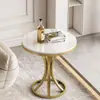 Mesa de centro de losa de roca de lujo ligero con marco de hierro, adecuada para apartamentos pequeños, sala de estar, mesa auxiliar de sofá, estilo minimalista moderno, mesa redonda pequeña para balcón