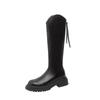 Botas de Equitação Femininas com Salto Escondido e Corte em V Outono/Inverno 2026 Botas de Solado Grosso Meio-Altas para Pessoas Baixas, Botas Longas Estilo College