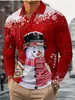 Camisa polo masculina de manga comprida com tema de neve, estampa digital 3D, padrão de boneco de neve com capuz, novo estilo para homens