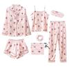 Fábrica exclusiva para comércio exterior pijama de sete peças feminino quatro estações usável manga longa seda artificial sexy roupa de casa terno de seda gelada