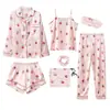 Fornecimento Direto da Fábrica novo seda artificial listrado conjunto de sete peças roupa de casa primavera e outono cardigã de manga longa pijama comércio exterior Atacado