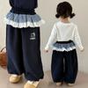 Pantalones Rectos para Niñas 2026 Otoño Nuevo Estilo Coreano Dibujos Animados Adorno de Encaje Pantalones Casuales para Bebés y Niños Pequeños Versátiles