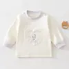 Camiseta Infantil Manga Longa Outono e Primavera Classe A Camada Base para Bebê Outono e Inverno Algodão Veludo Confortável Desenho Animado Top Infantil Gola Redonda Pulôver T