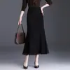 Saia midi sereia com acabamento em renda para mulheres, nova coleção outono 2026, cintura alta, modeladora, que realça a silhueta, com cós elástico, saia longa