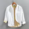 Design Minimalista de BolsoCamisa Masculina de Algodão Puro de Manga Longa 2026, Jaqueta Camisa Estilo Workwear de Cor Sólida para Outono
