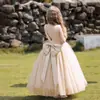 Novo Vestido de Festa Infantil para Menina com Laço Grande nas Costas sem Costas Vestido de Gaze Fofa Vestido de Princesa Vestido de Anfitriã Casamento Daminha