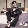 Pijama para hombre para primavera y otoño, nuevo, de manga larga, talla grande, holgado, casual, deportivo, talla extra, corte holgado, se puede usar afuera, conjunto