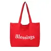 Bolsa tote grande de lona estilo ins coreano, simples e estilosa, com estampa de letras para mulheres, novo modelo 2026, bolsa de ombro casual para o dia a dia
