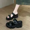 Sandalias de Tacón Alto y Pantuflas para Mujer Verano Suela Gruesa Ropa de Exterior de Moda Combinan con Todo Antideslizantes Chanclas Correa Delgada Color Sólido Simple Estilo Romano