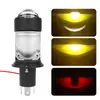 Farol LED 12V de Alto Brilho H4 Plug-in Lente Dupla Branco-Amarelo Feixe Alto e Baixo Farol Olho de Peixe para Carro Motocicleta