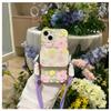 Estilo Ins Espejo Plegable con Flor Clip Trasero para Teléfono Móvil Espejo de Maquillaje Creativo Correa Cruzada Soporte Universal Anti-pérdida Portátil