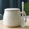 Taza de cerámica con tapa y cuchara, creativa taza de leche, taza de desayuno japonesa y coreana, al por mayor