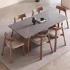 Mesa de Jantar em Ardósia para Apartamento Pequeno em Casa Estilo Retro Francês Madeira Maciça 2025 Novo Estilo Meio do Século Mesa de Jantar Retangular Elegante e Cadeiras