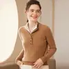 Suéter de Cashmere Feminino Gola Alta Dupla Suéter Curto Quente 2025 Outono e Inverno Novo Pulôver para Usar por Baixo