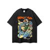Camiseta de Manga Corta de Algodón Puro Lavado Pesado Vintage con Estampado de Anime Japonés Vintage para Hombre