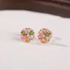 Yuebao Joyería Turmalina Colorida Plata de Ley S925 Chapado en Oro Rosa Flor de Margarita Pendientes de Botón Moda Suave Venta al por Mayor