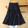 Foto Real Saia Midi Floral de Flanela Feminina Outono Inverno Emagrecedora Levemente Cheinha Saia Evasê Renda Linha A Camadas Saia Longa