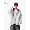 Nueva Sudadera con Capucha y Cremallera de Bloques de Color para Primavera y Otoño para Hombres y Mujeres, Chaqueta Casual Retro Americana Estilo Universitario para Parejas, Moderna