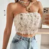 60405 Nazada Comercio Exterior Ropa de Mujer Otoño Nuevas Llegadas Top Corto Sexy Ajustado Espalda Descubierta Lentejuela Pluma Estilo Europeo y Americano Top Tubo