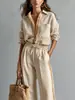 2026 Conjunto de Dos Piezas para Mujer, Moda Europea y Americana Transfronteriza, Sitio Independiente de Amazon, Top de Color Sólido con Botones y Mangas Largas, Pantalones de Pierna Ancha