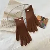 Mesmo estilo de designer coreano~Luvas quentes com costura overlock canelada contrastante para mulheres, luvas de inverno com dedos divididos para tela sensível ao toque