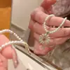 Collar de Perlas con Colgante de Margarita Pequeña de Diamante Completo, Luz Brillante, Lujo, Cadena para Clavícula de Flor Exquisita de Moda Retro para Mujer, Gama Alta