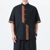 2025 Nova Camisa Masculina de Algodão e Linho Estilo Chinês de Verão Tendência Manga Curta Tamanho Grande Combinação de Cores Retrô Casual Terno Tang