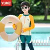 Traje de baño para niños Niños Verano Manga Larga Pantalones Divididos Protección Solar Niños Medianos y Grandes Estudiantes Equipo para Natación en Aguas Termales