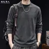 Camiseta de Manga Larga para Hombre de Peso Pesado 340g, Cuello Semi Alto, Otoño, Holgada, Tallas Grandes, Sencilla, Casual, Prenda Base