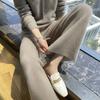 Pantalones anchos de cachemir para mujer, pantalones de nubes para exteriores de otoño e invierno, pantalones rectos drapeados gruesos, pantalones de fregona de punto de lana blanca