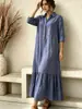 Vestido casual feminino transfronteiriço de estilo preguiçoso, cor sólida, com gola de camisa, design de botão torcido e barra franzida
