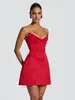 Vestido Corto de Falda Línea A sin Tirantes Escote en V Corsé de Ballenas Panel Tridimensional Dobladillo Acampanado Vestido Nuevo de Verano 2026 Elegante para Mujer