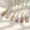 Colgante de Nicho Estilo Europeo y Americano Acero Inoxidable Chapado en Oro de 18K Aceite Goteando Lleno de Diamantes Doce Constelaciones Collar Cuadrado Colorido para Mujer