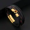 Pulsera de Joyería Tejida a Mano para Hombre con Hebilla de Acero Inoxidable, Nueva Geometría Transfronteriza Incrustada con Piedra Natural Amarilla Ojo de Tigre