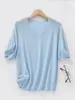 Top de verano para mujer, de hilo de papel japonés y lino, cuello en V, manga corta, transpirable, agradable a la piel, holgado, adelgazante, estilo francés, suave, para el día a día
