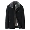 Abrigo de Cuero para Hombre con Cuello de Piel de Cordero, Chaqueta Gruesa de Ante para Invierno, Top Corto Casual