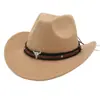 Sombrero de fieltro estilo Guoluo Xizang de comercio exterior con accesorio de cabeza de vaca, sombrero de vaquero occidental, sombrero de sol estilo étnico para hombres y mujeres