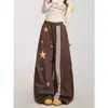 Calça Esportiva Casual Estilo Americano com Cordão Três Listras Estampa de Estrelas Calça Wide Leg Retrô Calça Leve de Secagem Rápida