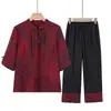 Conjunto de Verano para Abuela, Ropa Tallas Grandes para Personas Mayores, Ropa para Mujeres Mayores, Conjunto de Dos Piezas con Suéter de Manga Tres Cuartos y Pantalones de Nueve Cuartos