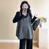 Nuevo conjunto de maternidad otoño/invierno: un conjunto de tres piezas que incluye un chaleco de punto de cuello semi-alto, pantalones de pierna ancha y una prenda base, diseñado para cubrir el abdomen y que se puede usar como ropa exterior
