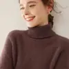 Suéter de cashmere de gola alta para mulheres, pulôver, cor sólida, malha de cor pura dupla camada espessada, suéter base tricotado