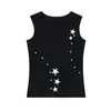 Chaleco Sin Mangas con Remaches de Estrella de Cinco Puntas de Diseño Nicho Retro Americano Casual Ajustado Corto Tipo Tank Top para Mujer