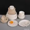 Set Desechable de Tazón y Palillos Plato de Papel Tazón de Papel Vajilla para el Hogar Palillos Plato de Papel Biodegradable Plato de Cena Engrosado